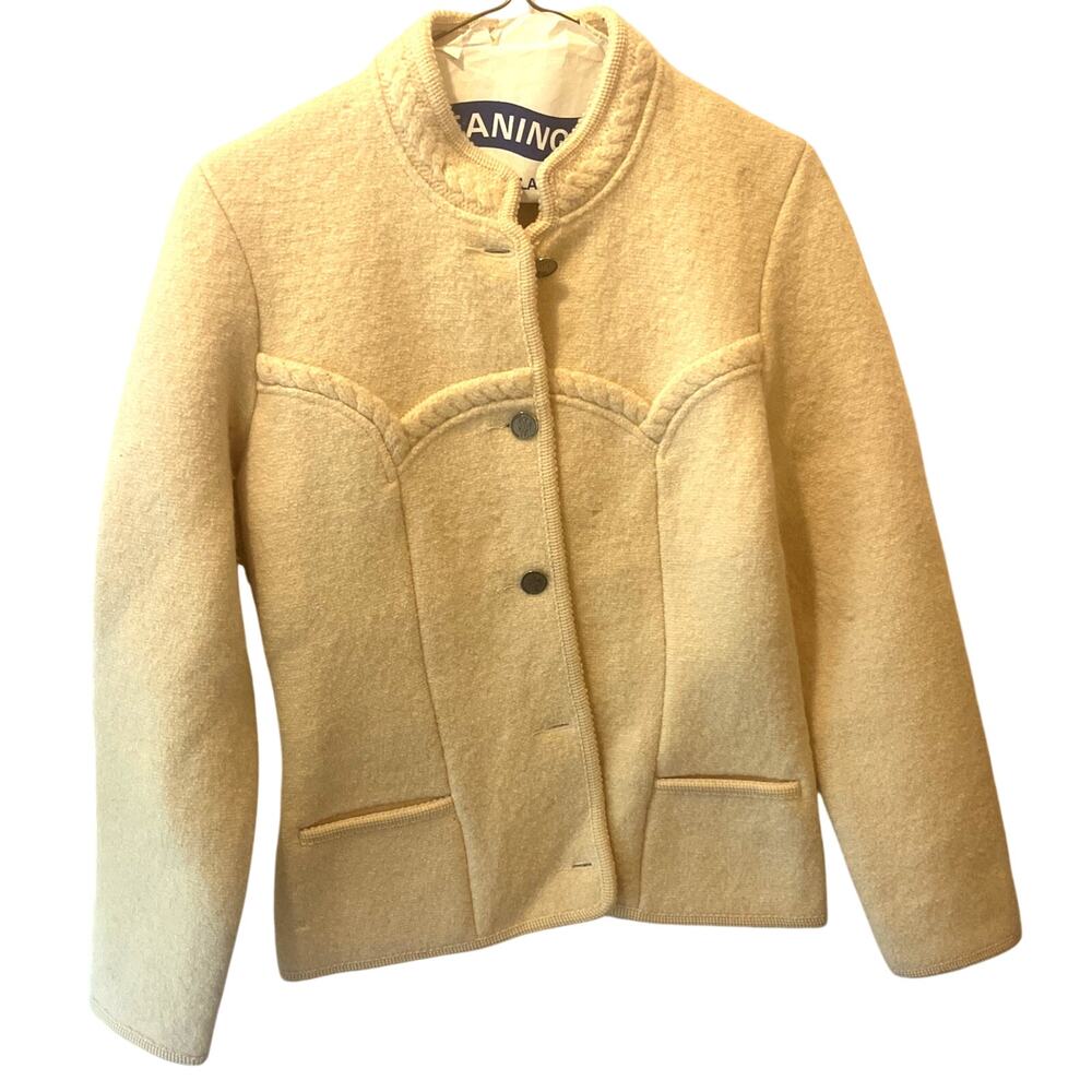 Vintage Giesswein Womens Sweater Jacket 38 Cream Boiled Wool Button Down Blazer